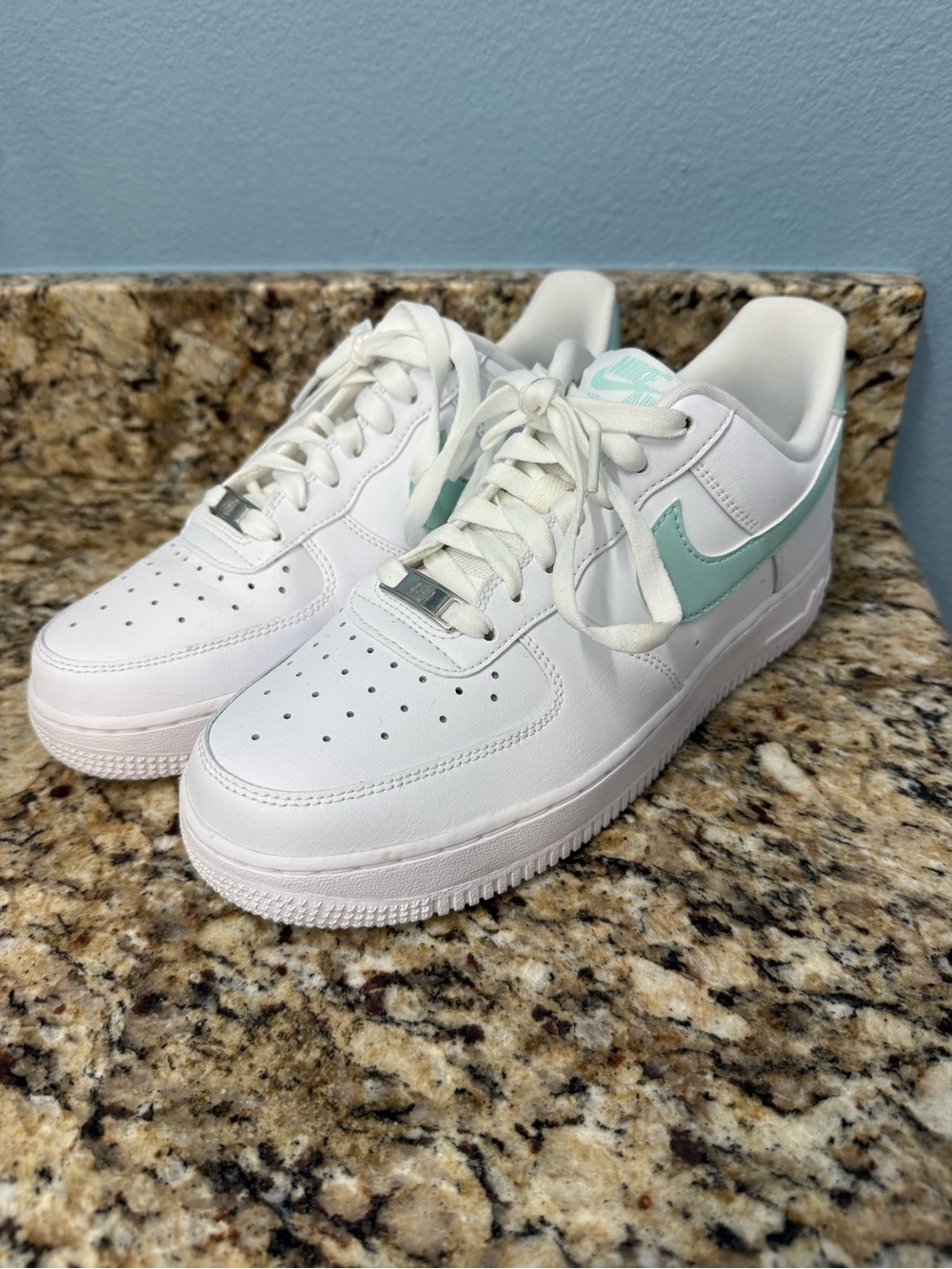 Nike Women's White Sneakers with Mint Swoosh